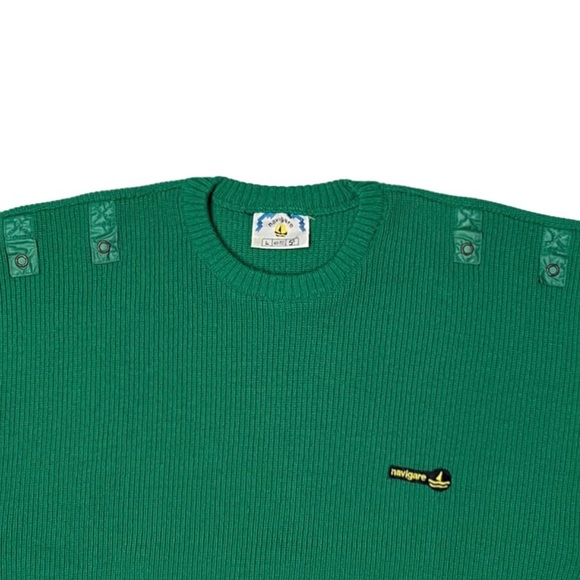 VTG 80’s Rare Navigare Men’s Green Sweater with Green Nylon Embellishments. - Picture 6 of 12